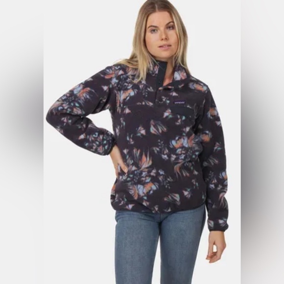 Patagonia Synchilla Snap-T lightweight Swirl Floral & Pitch Blue Gray Women’s L - Picture 14 of 16